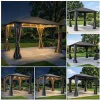 BRAST Pavillon Aluminium Miami, Größen 3x3m 3x4m 4x4m, viele Modelle, Hardtop mit Stahlach, Moskitonetz, wasserdicht, UV-Schutz