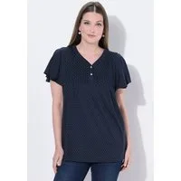 Ulla Popken T-Shirt T-Shirt Pünktchen Biesen V-Ausschnitt