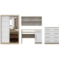 Deine Möbel 24 Jugendzimmer-Set TILL PLUS 05 Möbel Set in Weiß Matt oder Eiche Sonoma, (Set, 4-tlg., ideale Möbel für Kinder und Jugendliche), Modernes Set, Kleiderschrank, Schreibtisch, Kommode & Wandregal