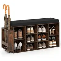 COSTWAY Schuhbank, mit Schirmhalter & gepolsterter Sitzfläche Schuhregal 110cm