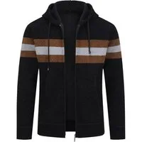 Allthemen Cardigan mit Kapuze Strickjacke Herren gefütterte Winterjacke Kontraststreifen