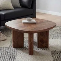 FINEBUY Couchtisch FB116613 Mango Massivholz 60cm Sofatisch Wohnzimmertisch quadratisch (Klares Design trifft warme Holzoptik), Handgefertigt mit Liebe zum Detail