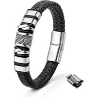 UNIQAL.de Lederarmband „MAMBA“ – Maskulines Design in Schwarz & Silber (Echtleder, Edelsthal, Magnetverschluss mit Verlängerungsglied, perfektes Geschenk, Bewährte UNIQAL Qualität), Designed in Germany