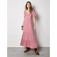 Apricot Maxikleid Maxikleid mit Stufenrock in Knitteroptik