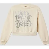 s.Oliver Sweatshirt Sweatshirt Kuscheliges Crop-Sweatshirt im Oversize Shape mit schimmerndem Print