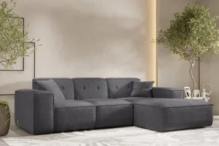 Ecksofa Designersofa CESINA Stoff Ascot Bukla Grafit Ottomane Rechts