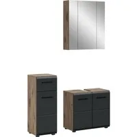 welltime Badmöbel-Set FLORENZ, 3-teilige Badkombination, hochwertige MDF-Front, (Set, 3-St., best. aus: 1 Unterschrank, 1 Waschbeckenunterschrank, 1 Spiegelschrank), Bad-Kombination, Bad-Möbel, Badezimmer, Kombination, Kombi