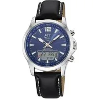ETT Funkchronograph Professional World Timer EGA-11714-31L, Armbanduhr, Solar, Herrenuhr, Lederarmband, analog, digital, Tag
