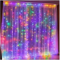 Wrischan Lichterkette Lichtervorhang 3x3m mehrfarbig USB Lichterkette Vorhang Fenster 300LED, 8 Beleuchtungsmodi, Fernbedienung, USB-betrieben, langlebig