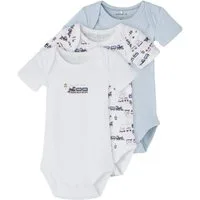Name It Kurzarmbody Baby Zug Motiv im 3er Pack (Packung, 3-tlg., 3er-Pack) mit Druckknöpfen im Schritt