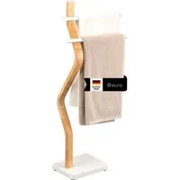 eluno Handtuchhalter freistehend, 2 Stangen FSC-Holz und weißem Metall