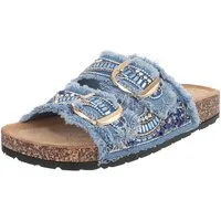 Ital-Design Damen Pantolette mit Schnallen und Komfortfußbett Pantolette (91742249) Flach Pantoletten in Blau