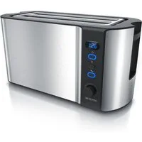 Arendo Toaster Langschlitz, Edelstahl, Display mit Restzeitanzeige, Krümelschublade, 2 lange Schlitze, für 4 Scheiben, 1500 W, Defrost Funktion, Wärmeisolierendes Gehäuse, mit Brötchenaufsatz