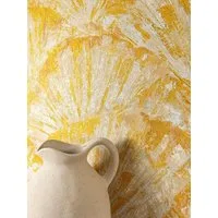 Newroom Vliestapete Sanja Yellow Tapete Mustertapete Muschel,Blütenblätter,Muster, Gelb Tapete Modern Muschel - Mustertapete Glanztapete Creme Metallic Grafisch Glamour Blütenblätter Muster für Schlafzimmer Wohnzimmer Küche, Glanztapete