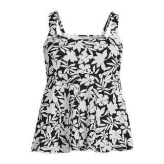 Ausgestelltes Tankinitop mit U-Ausschnitt, Damen,  Schwarz, Elasthan/Polyester-Mischung/Nylon-Mischung, by Lands' End