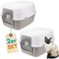 GarPet Katzentoilette 2er Set Katzenklo mit Deckel - Kippbare Haube - Katzen Hauben Toilette