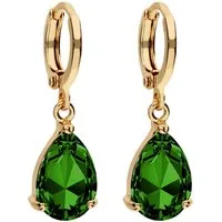 LÖB Paar Creolen Damen Ohrringe Hängend Creolen Tropfen Zirkonia Stein Anhänger Gold (Geschenke für Frauen Damen Beste Freundin Mutter Mama Ehefrau Oma sie zum Geburtstag Schmuck Sommer), Goldene Ohrhänger Tropfenform Grün Dunkelgrün Oval Strass Glit