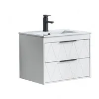UEV Waschtisch mit Unterschrank, Hängender Waschbeckenunterschrank 60cm/75cm/90cm (mit Wasserhahn und Pop-up-Ablassventil), Soft-close Schubladen, Badezimmerschrank mit Waschbecken aus Keramik