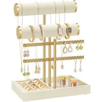 SONGMICS Schmuckständer Schmuckständer, 2 Armbandhalter, Ohrringhalterung, Schmuck-Organizer, mit Tablett aus Samt, abnehmbarer Ringhalter