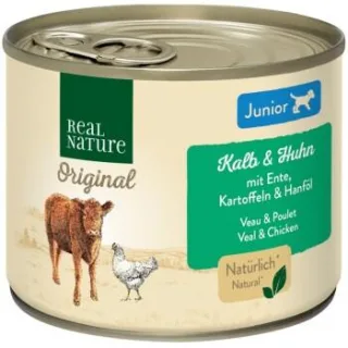 REAL NATURE Nassfutter Hund, Junior, Geflügel und Kalb 12x200 g