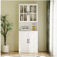 VOWNER Bücherregal mit Glastüren, offenem Fach & Arbeitsplatte – 5 Ebenen Hochschrank, 1-tlg., Vitrinenschrank Buffetschrank Standregal für Wohnzimmer & Büro
