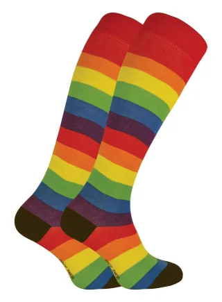 Socken Snob - 2 Paar Damen Regenbogen gestreift Knie hoch Bambus Socken