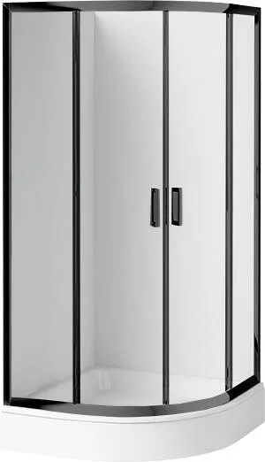 Neuesbad Set: Schwarz halbrund Duschkabine Transparent Glas + Duschwanne 90X90CM NB1DEKDDZN51K1