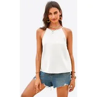 Imily Bela Trägertop Damen Lockeres Tanktop mit Rückenschlitz & Knöpfen (Packung, 1-tlg., 1per-Pack) Hoher Rundhals