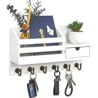 SURFOU Schlüsselbrett Schlüsselhalter Wand Schlüsselbrett Briefhalter mit 6 Schlüsselhaken, (mit Ablage hat Haken für Eingang Wohnzimmer Flur Büro), Wandhalterung Schlüsselhaken Wandregal Schlüssel und Briefhalter