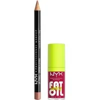NYX PROFESSIONAL MAKEUP Schmink-Set Slim Lip Pencil + Fat Oil Lip Drip, Butterweicher Lipliner, glänzender Lipgloss, langanhaltenden Glanz.