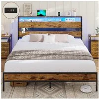 MSMASK Metallbett Bettgestell mit Steckdose und USB-Ladefunktion (Ohne Matratze), Jugendbett, Doppelbett, 160x200 cm