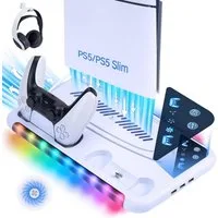 AURIVION PS5 Slim Ständer mit Kühlstation & Controller Ladestation Controller (Set, 1 St., PS5 Zubehör Kit mit RGB LED und 3-stufigem Kühllüfter)
