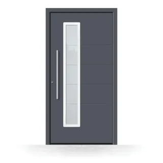 Haustür mit Glasausschnitt, Aluminium, Anthrazit RAL 7016, 70x195 cm, mit Klarglas oder satiniertem Glas, Schüco-Profil, Modell Ratingen