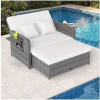 COSTWAY Loungebett, Gartenliege mit Auflage, verstellbarer Rückenlehne, Stauraum Rattan