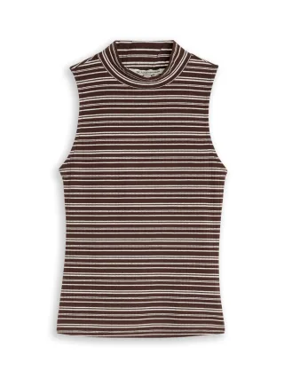 Denim Tom Tailor - Slim Fit Top mit Stehkragen brown white stripe - Gr. - M