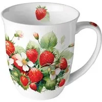 Ambiente Luxury Paper Products Becher Porzellan Mug Kollektion Planzen,Tiere, Vogel, 1-tlg., Porzellan Tasse Planze, Erdbeeren / Themen : Essen - Trinken, Herbst, Winter, Frühling, Tee/Kaffee Tasse-, Ideal Als Geschenk