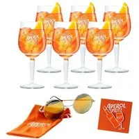 Mixcompany Sonnenbrille Aperol Spritz Sommer-Set – 6 Gläser + Sonnenbrille + 2 stylische P