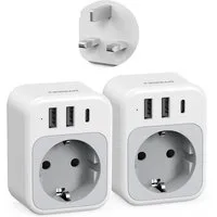 TESSAN Reiseadapter UK Typ G mit 1 USB-C 2 USB-A für England London Reiseadapter