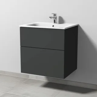 Sanipa 3way Waschtischunterbau zu Geberit Renova Plan Slim Waschtisch mit 2 Auszügen, Graphit-Matt SP6861B