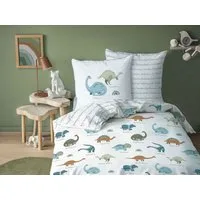 MTOnlinehandel Kinderbettwäsche Dino 135x200 + 80x80 cm 2 tlg., 100 % Baumwolle, Renforcé, 2 teilig, Dinosaurier Bettwäschegarnitur mit Reißverschluss
