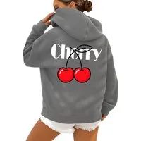 RMK Hoodie Damen Pullover Cherry Kirsche Kapuzenpullover Loose Fit Oversize mit Baumwolle