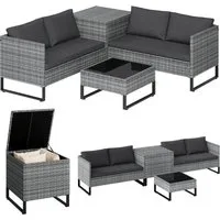 STEELSØN Gartenlounge-Set Alniyat mit 2 Sofas und Tisch, (grau-meliert/anthrazit, aus Polyrattan/Metall, mit Aufbewahrungsbox), Outdoor Sitzgruppe, für 4 Personen, inkl. Kissen & Polster