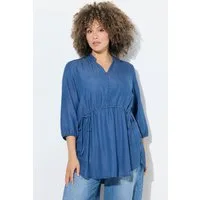 Ulla Popken Hemdbluse Lyocell-Bluse A-Linie Stehkragen 3/4-Glockenärmel
