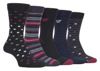 Farah - 5er-Pack Herren dünne atmungsaktive klassische Polka Dot gemusterte weiche Top Baumwolle Kleid Socken - FCS273BLKBER (Polka Dot)