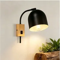 ZMH Wandleuchte Holz Vintage E27 Wandlampe 330° drehbar mit Schalter Flur Schlafzimmer, ohne Leuchtmittel