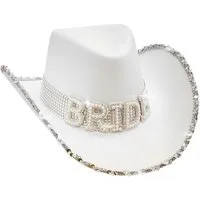 Widmann S.r.l. Kostüm Braut Strass Cowboyhut 'BRIDE' mit Perlendeko, We