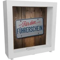 speecheese Spardose Für den Führerschein Rahmen Spardose aus Holz als Nummernschild