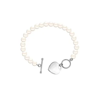 Damen Perlenarmband mit Herzanhänger, 925 Sterling Silber BIPU023