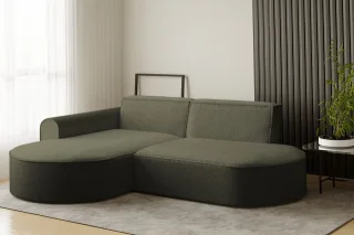 Ecksofa Designersofa BONDY in Stoff Ascot Grün Ottomane Links