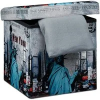 relaxdays Sitzhocker mit Stauraum Trendmotiv (3 St), New York